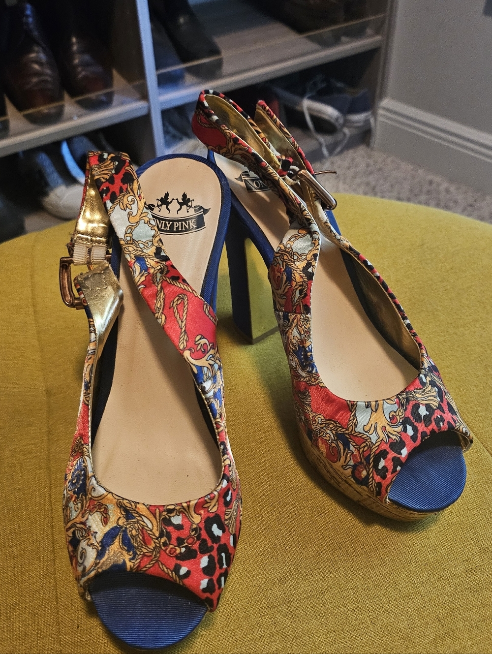Multicolor Peep-Toe Slingback Heels